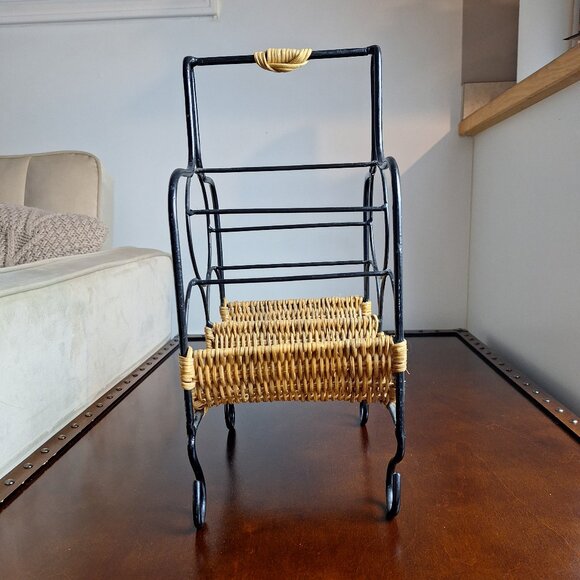 Wicker/Rattan and Iron Wine Rack - Picture 2 of 7